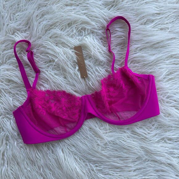 Skims Femme Lace Unlined Scoop Bra Fuchsia Size 40DD - Picture 2 of 8